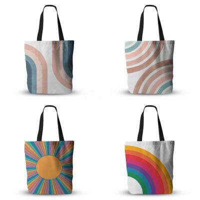 China Wholesale Retro Rainbow Handled Printed Morandi Color Tote Canvas Bag Shipping Bags for sale