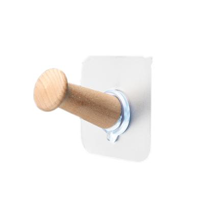 China Viable No Drilling Wall Mounted Sucker Flipped Solid Wood Seamless Adhesive Hook Coat Hooks for sale