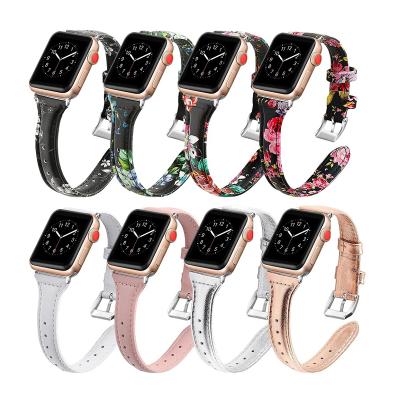 China Slim Leather Band For APPL Watch For Apple Watch Band 40mm 44mm 38mm Smart Replacement 42mm Slim Genuine Leather Watch Strap for sale