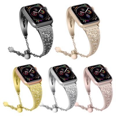 China Luxury Flower Metal Stainless Steel Diamond Strap/Fit Flower Shape Adjustable Smart Watch Metal Band Replacement Chain Strap For Apple Watch Band for sale