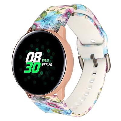 China Soft Silicone Watch Band Custom Pattern Printed Women Silicone Sports Fitness Wrist Watch Band 20mm Width for sale