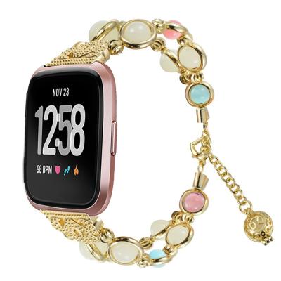 China Fashionable Woman Glow Luxury Dark Night Luminous Beaded Bracelet Strap for Fitbit Versa 2 Lite Watch Band for sale