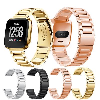 China Metal Band With Folding Buckle 3 Links Stainless Steel Buckle Strap Metal Strap Metal Strap Buckle For Fitbit Versa Smart Watch Band for sale