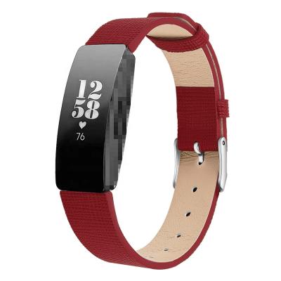 China Square Stainless Steel Mesh Band Colorful Textile Pattern Design Watch Band Genuine Leather Watch Band Buckle+Textile For Fitbit Inspire Strap for sale