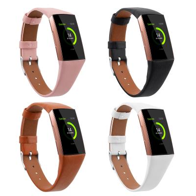 China Leather Band With Stainless Buckle Replacement High Quality Genuine Leather Strap For Fitbit Charge 3 Smart Watch Band for sale