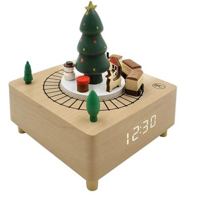 China New Fashion Christmas Wood Train Handmade Wooden Music Box Alarm Clock Toys Birthday Gifts for Girls and Boys for sale