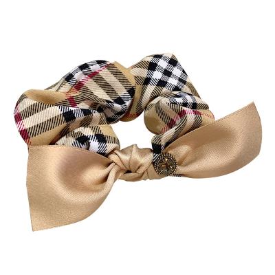 China Vintage Fashion Brand Plaid Brown Color Trendy Hair Scrunchies Chic Women Hair Ropes Bow Hair Ties for sale