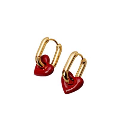 China Trendy American Popular Heart Brass Dangle Earring Jewelry Gold Women's Insist Real Gold Plated Brass Earrings for sale