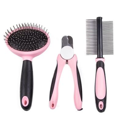 China Stocked 3 in 1 Tool Kit Pet Cleaning Kits Brush Comb Nail Clipper Set Comb Pin Brush Nail Trimmer Pet Grooming for sale