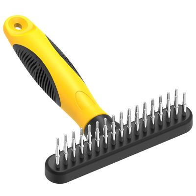 China Stocked Bonve Dog Grooming Rake Dematting Tool With Double Row Of Stainless Steel Pins Throwing Comb For Pets for sale