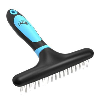 China Bonve Stocked Dog Grooming Rake - Dematting Tool with Stainless Steel Shedding Comb for Pets Double Row of Stainless Steel Pins for sale