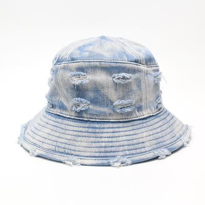 China Cheap Breathable Comfort Foldable Customized Logo Adult Distressed Stylish Luxury Jean Denim Fisherman Bucket Hats Blue For Women for sale