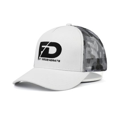 China Supplier 5 COMMON Panel Factory Custom Hat, High Profile Embroidery Designs Camouflage Trucker Hat, Mesh Trucker Hats Embroidered White for sale