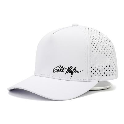 China COMMON 5 Panel Fit Custom High Quality White Quick Dry Laser Perforated Breathable Spandex Embroidery Baseball Caps Hat for sale