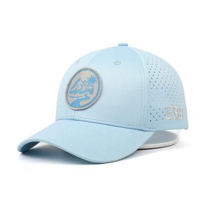 China breathable & Custom High Quality Structured Woven Waterproof 6 Panel Patch Water Resistant Laser Cut Perforated Hole Sports Baseball Cap Hats for sale