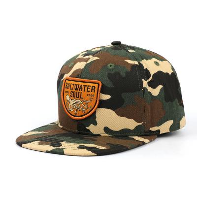 China JOINT Custom Inner Band Printed Adult Size 6 Panel Structured Woven Patch Camouflage Snapback Hat Caps for sale