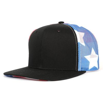 China 2021 COMMON New Arrival 6 Panel Adult Customized Cotton Mesh Digital Printing American Flag Snapback Trucker Hat for sale