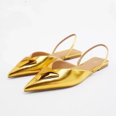 China New ZAR@A Women's Sandals Metal Clasp Decoration Hollow Back Flat Strap Fashion Flat Sandals Cushioning for sale