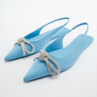 China Cushioning ZAR@A Ms. New Flat Headed Rhinestone Bow Decorative Dress Flat Sandals for sale