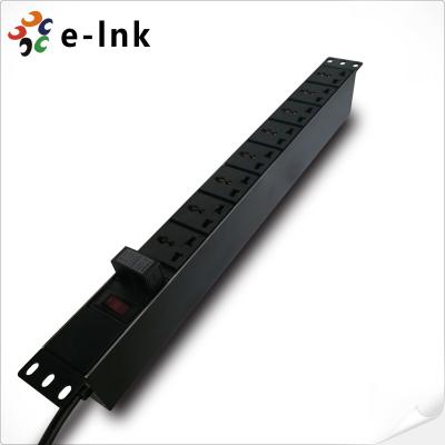 China 19'' 1U Surge Protection Fiber Optic Accessories 8 Port 3 Pin PDU Universal Socket for sale