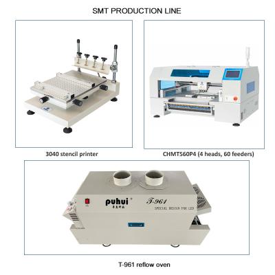 China Small SMT Line 60 Feeders 4 Heads CHMT560P4 SMT P&P Machine / Reflow Oven T961 /  Solder Paste Printer 3040 for sale