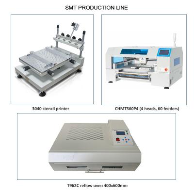 China Advanced 4 Heads Pick and Place Machine SMT Production Line CHMT560P4 , 3040 Printer, T962C Reflow Oven for sale