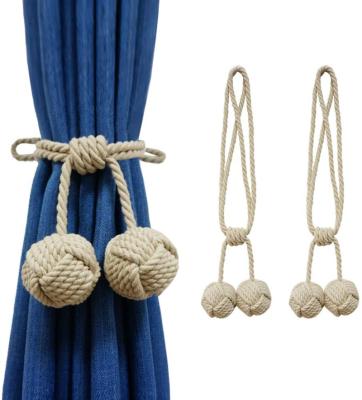 China Home Decoration in 2 Packs Curtain Tie Tie Wholesale Accressories Hanging Stain Cotton Curtain Tieback Double Ball Back Rope Tieback for sale