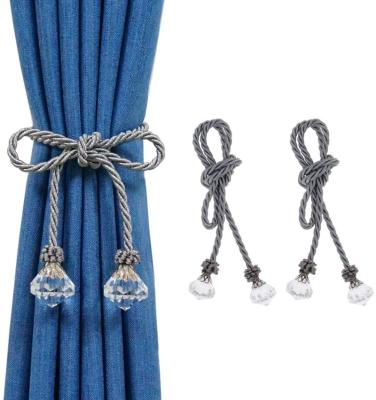 China Home Decoration Curtain Tiebacks Rope With Barriers Handmade Crystal Silver Curtain Tie Backs Decorative Rope Curtain Tieback Holders For Window for sale