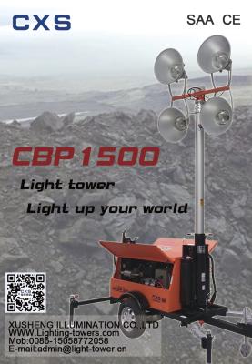 China 220V IP65 Portable Led Tower Light with Generator , Trailer Light Tower for sale