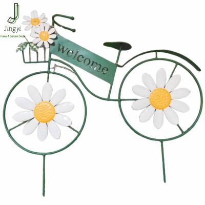 China Custom Size and Color Metal Bicycle Decorations JY Garden Stakes Welcome Signs Sunny Flowers for sale