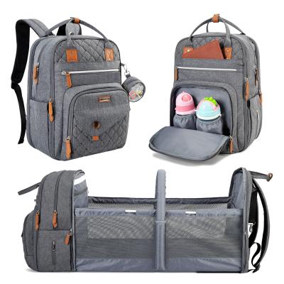 China Anti-theft Custom Made 3 in 1 Folding Travel New Baby Diaper Bags Backpack Mommy Foldable Diaper Bag with Crib and Pacifier Changing Bag for sale