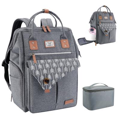 China Lekebaby Custom Functional Outdoor Travel Mom Breast Pump Storage Bag Gray Waterproof Backpack Anti-theft for sale