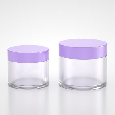 China Luxury Cosmetic 0.5oz 1oz 2oz 4oz 8oz PETG Frosted Petg Cream Jar With Matte Purple Cap Nail Dipping Powder Jar for sale