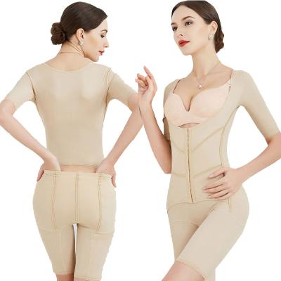 China Antibacterial Corset Custom Open One Piece Body Shaper Full Body Shapewear Short Sleeve Abdomen Postpartum Bodysuit for sale