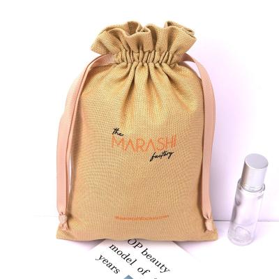 China Security Logo Printed Custom 8 Ounce Canvas Cosmetic Drawstring Skin Care Product Packaging Bag for sale