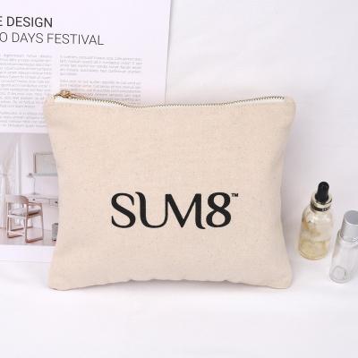 China Safety MOQ Cotton Cloth Canvas Bottom Pouch For Cosmetic Makeup Custom Logo Printed Canvas Dust Zipper Bag for sale