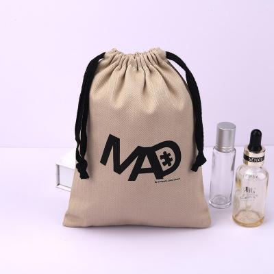 China Custom Logo Printed Herringbone Skincare Drawstring Security Bag Cosmetic Dust Pouch for sale