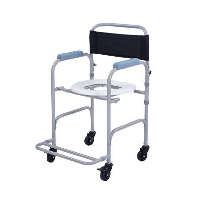 China Commode OEM Customized Folding Patient Portable Height Aluminum Alloy Shower Commode Adjustable Toilet Chair With Four Caster Wheels for sale