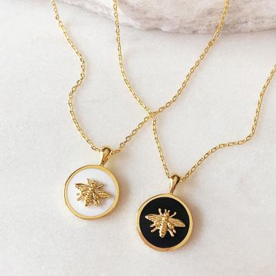 China TRENDY Fashion Jewelry 18K Gold Plated Gemstone locket Stainless Steel Gold Bezel Bee Necklace for Women Gifts for sale