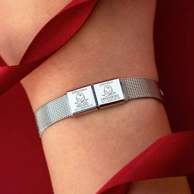 China Vintage Dropshipping Custom Baby Adjust Laser Lettering Personalized Vintage Gift Stainless Steel Watch Band Bracelet for sale