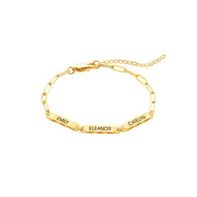 China TRENDY Custom Jewelry Charm Personalized Bar Bracelets Engraved Name Pendant Stainless Steel  Paperclip Bracelet for sale