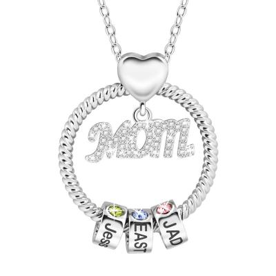 China TRENDY Drop Shipping Custom Birthstone Name Engraved Circle Pendant Personalized Necklace for Mothers Gift for sale