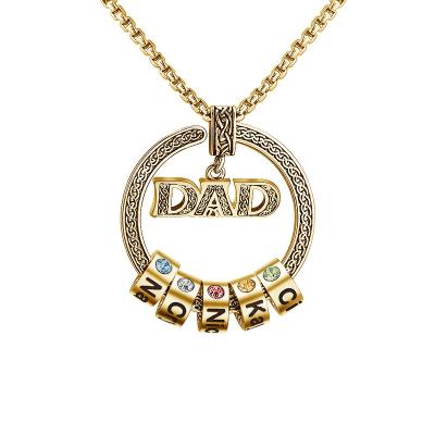 China TRENDY Custom Gift Circle Birthstone Pendant Name Engraved Beads Personalized Necklace for Dad Grandfather Birthday for sale