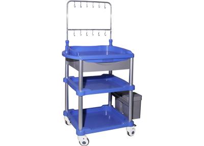 China Blue Color Medical Treatment Trolley 2 / 3 Layers With Adjustable IV Hookers for sale