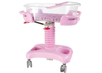 China Pink Color Hospital Baby Bed Transparent Basin Height Adjustable By Gas Spring for sale