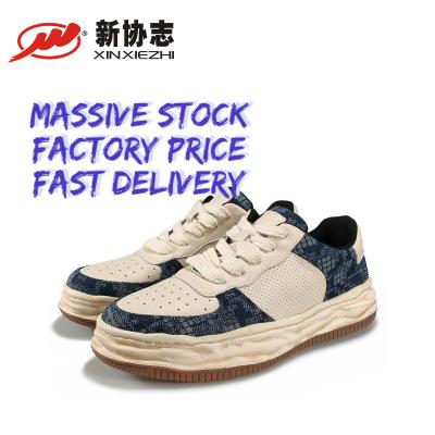 China Wholesale fashion trend hot sale leather outdoor sneaker denim anti-skid breathable patchwork skim men's unisex casual shoes for sale