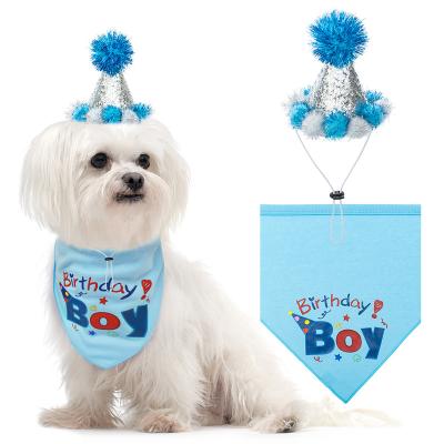 China Wholesale Stocked Luxury Shiny Dog Birthday Hat and Bandanas for Dogs Pet Cotton Set for sale