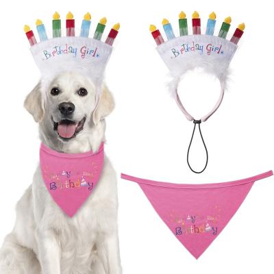 China Lovely Stocked Pink Pet Celebration Clothes Wholesale Dog Birthday Bandana Scarf Hat for sale