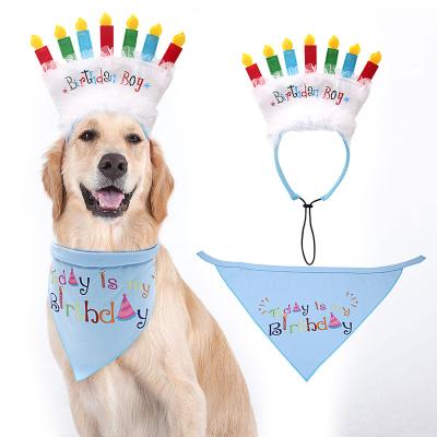 China Pet Celebration Items Dog Hat And Scarf Birthday Dog Accessories Bandana Stocked Set for sale