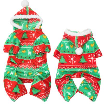 China Viable Factory Custom Made Hooded Winter Dog Christmas Pajamas Fleece Warm Dog Clothes Large for sale